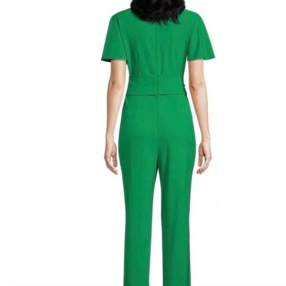 Preston & York - V Neck Tie Waist Green Jumpsuit - Size 8 - Picture 2 of 7